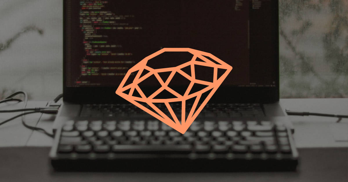 Ruby on Rails logo overlaid on an image of a computer